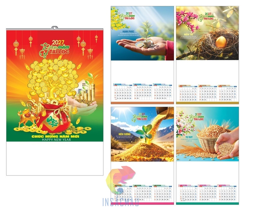 Mẫu lịch treo tường 5 tờ Tết Đinh Mùi chủ đề ươm mầm phát triển