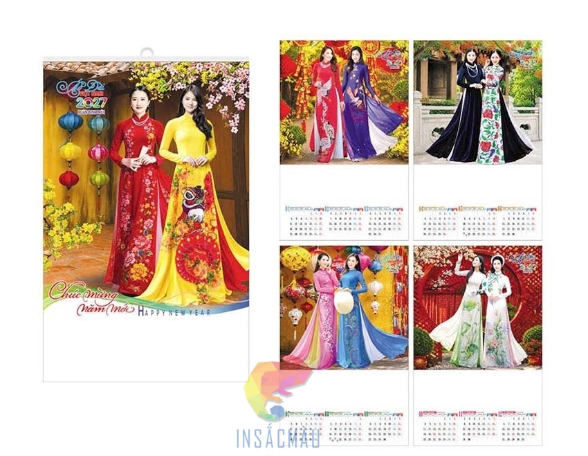 Mẫu lịch treo tường 5 tờ chủ đề trang phục truyền thống