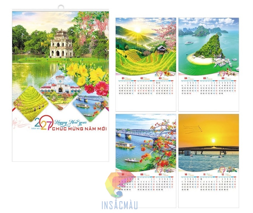 Mẫu lịch treo tường 5 tờ chủ đề thắng cảnh Việt Nam