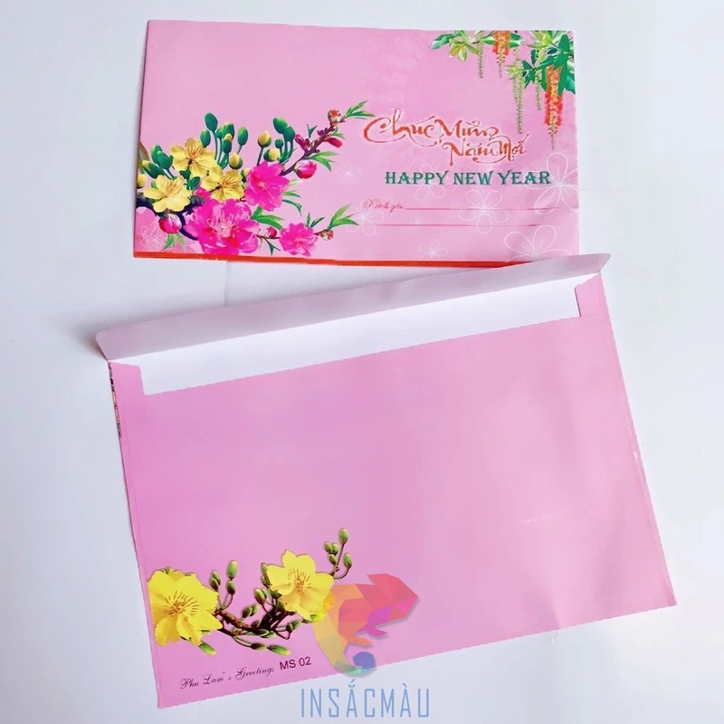 Mẫu phong bì chúc mừng năm mới in hình hoa mai nổi bật