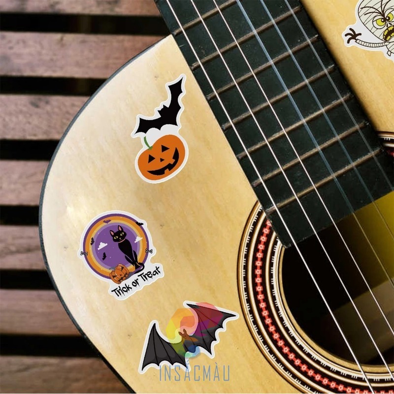 Mẫu sticker halloween cute trang trí đàn guitar