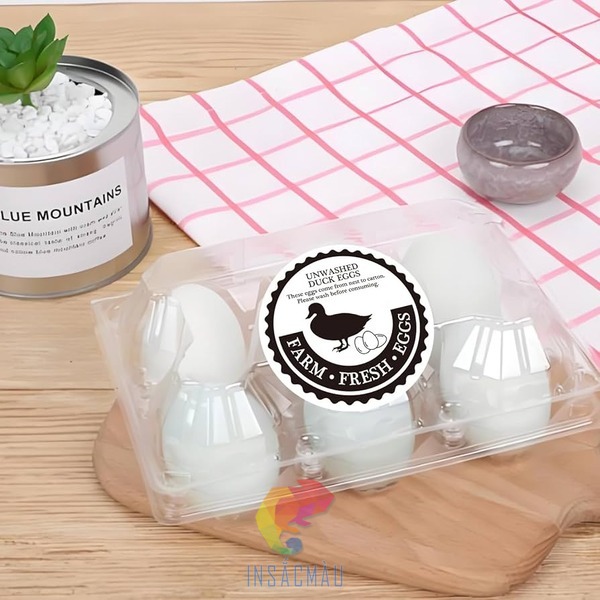 Mẫu tem dán hộp trứng vịt thiết kế tối giản
